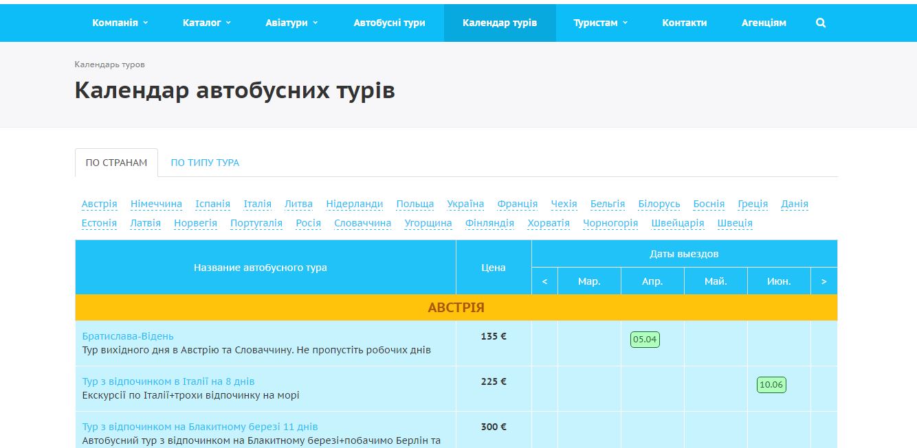 сайт для украинской туристической компании